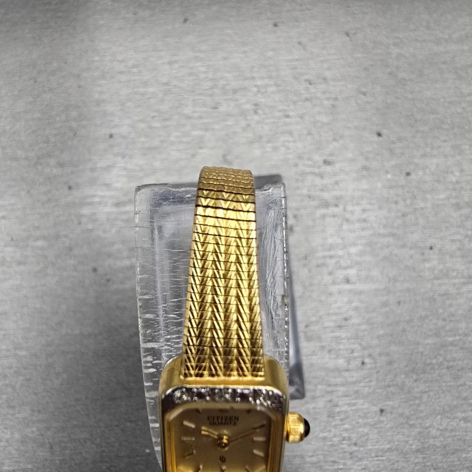 Citizen CQ Watch Women 12mm Gold Dial Gold Tone Gemmed Rectangle 2250 New Batt4