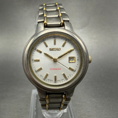 Seiko Watch Women 27mm Silver Dial Two Tone Titanium Date 7N82-0420 New Battery0