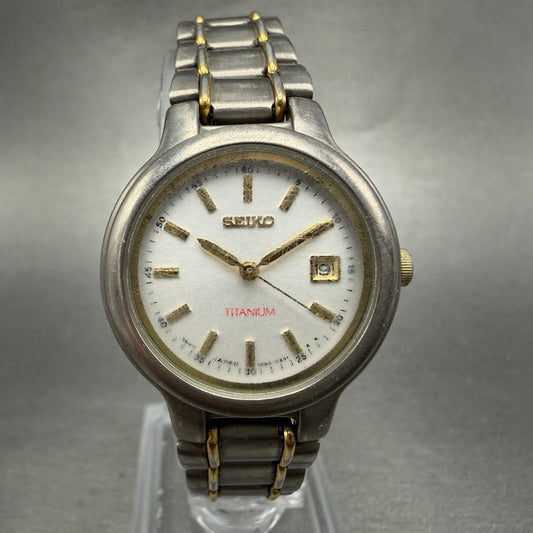 Seiko Watch Women 27mm Silver Dial Two Tone Titanium Date 7N82-0420 New Battery0
