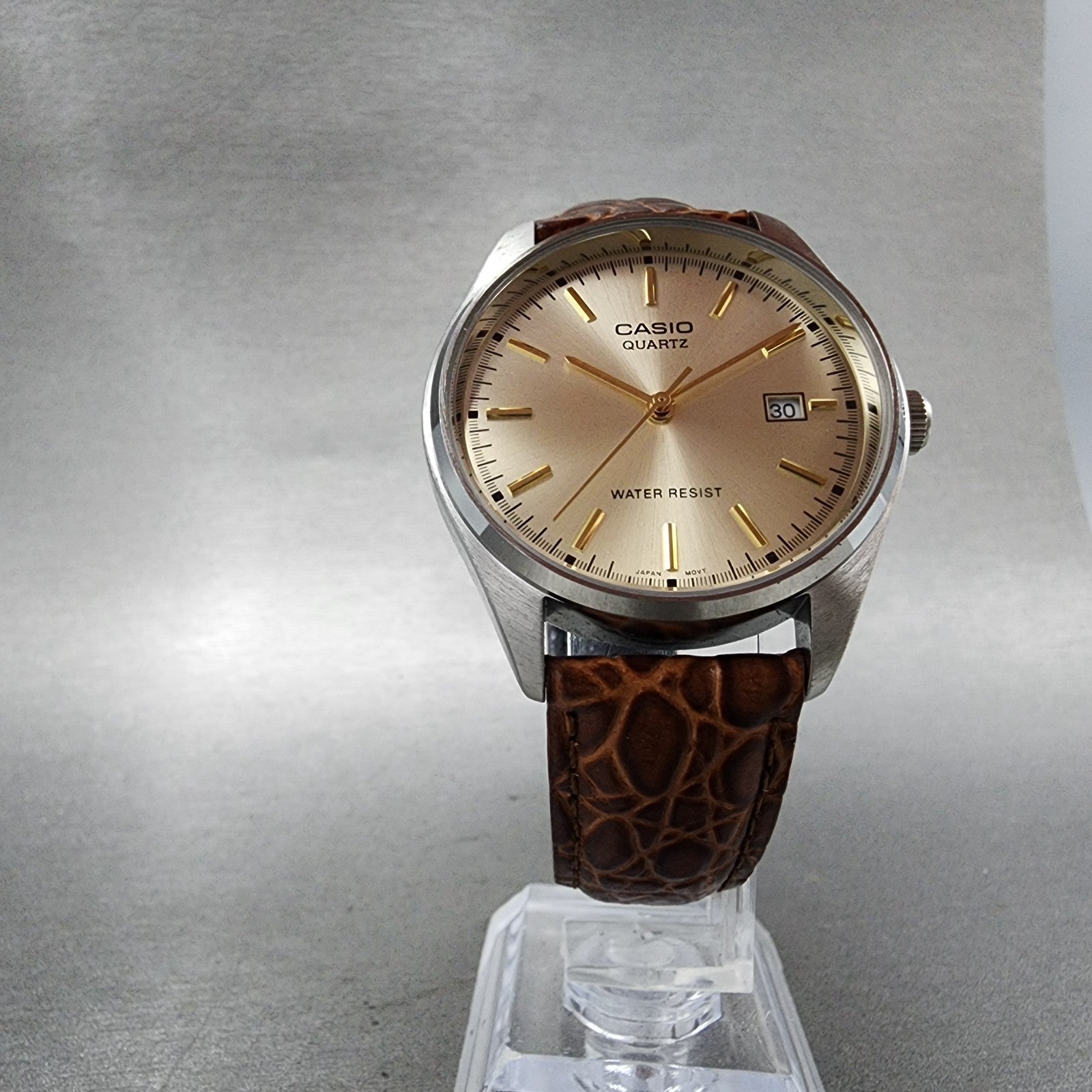Casio Watch Men 37mm Champagne Dial Silver Tone Date MTP1175 New Battery5