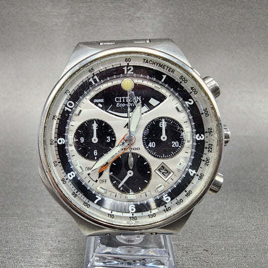 Citizen EcoDrive Caliber 2100 Chronograph Watch Men 46mm White Dial READ!!!!!!0