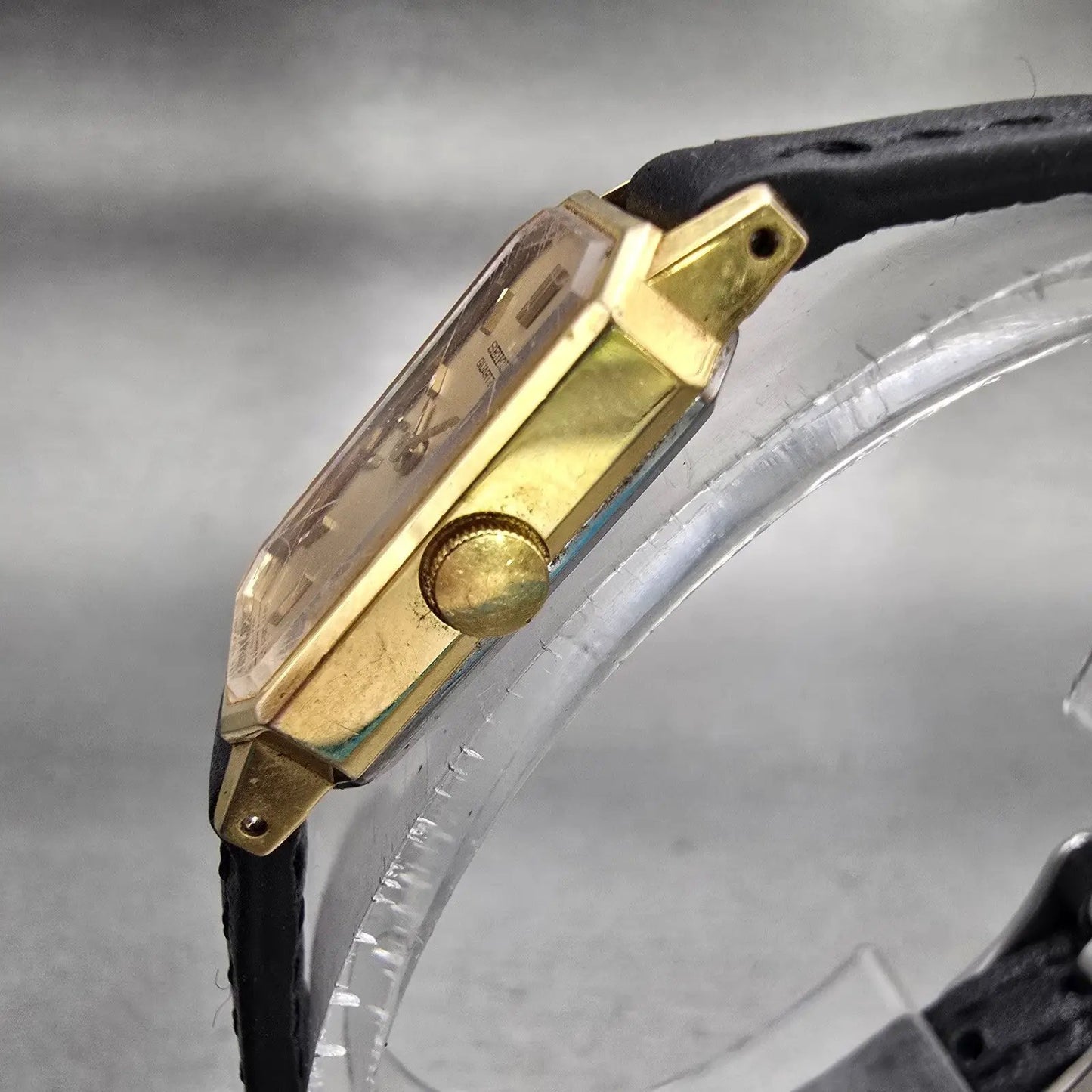 Seiko Watch Women 13mm Gold Dial Gold Tone Rectangle 1320-6059 New Battery VTG2