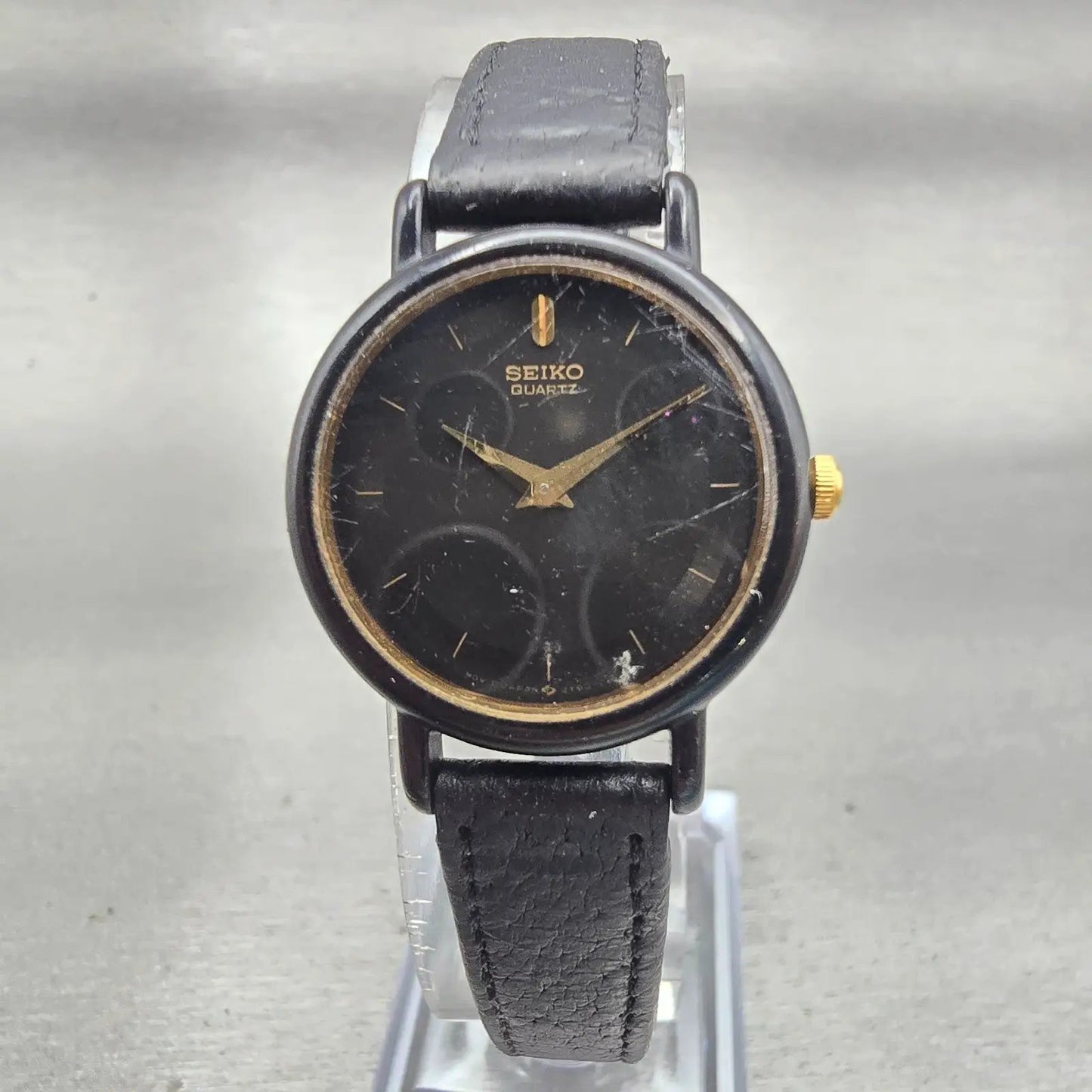 Seiko Watch Women 20mm Black Dial Black Tone Round 2Y00-0G49 New Battery Vintage0
