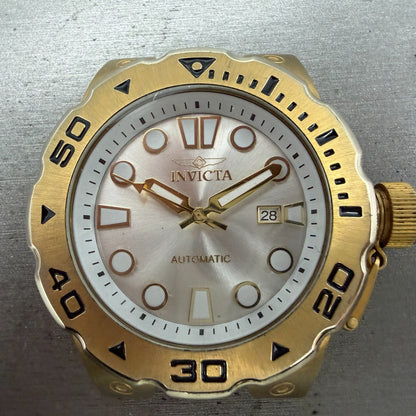 Invicta Pro Diver Automatic Watch Men 49mm White Dial Gold Tone Date Round 235071