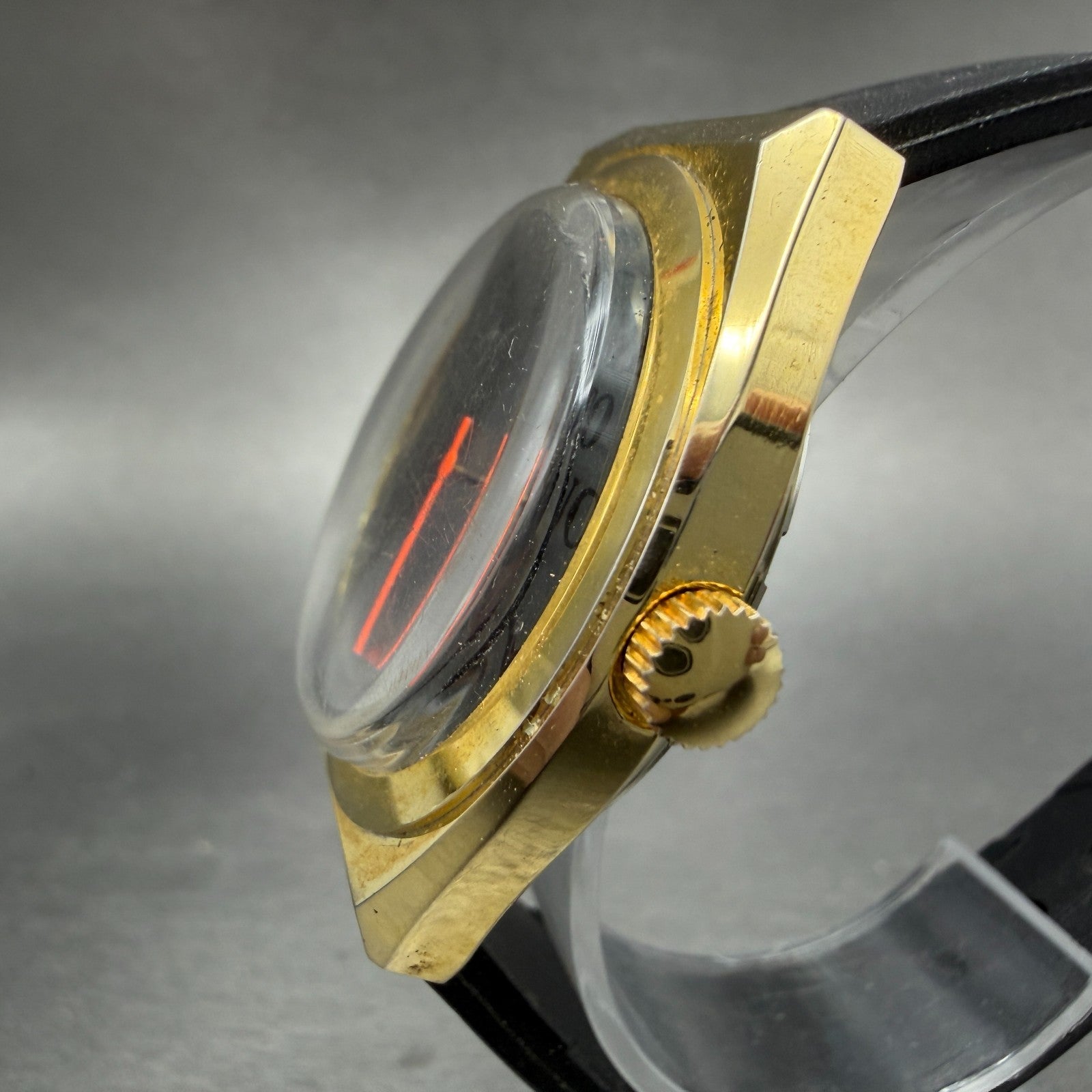 Hugh Hefner Time To F**k Watch Men 38mm Black Dial Gold Tone Manual Wind PARTS3