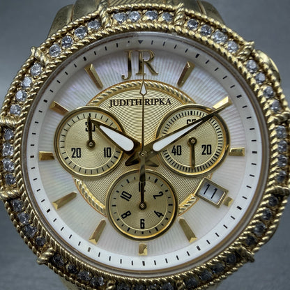 Judith Ripka Chronograph Watch Women 38mm MOP Dial Date Crystal Bezel New Batt1