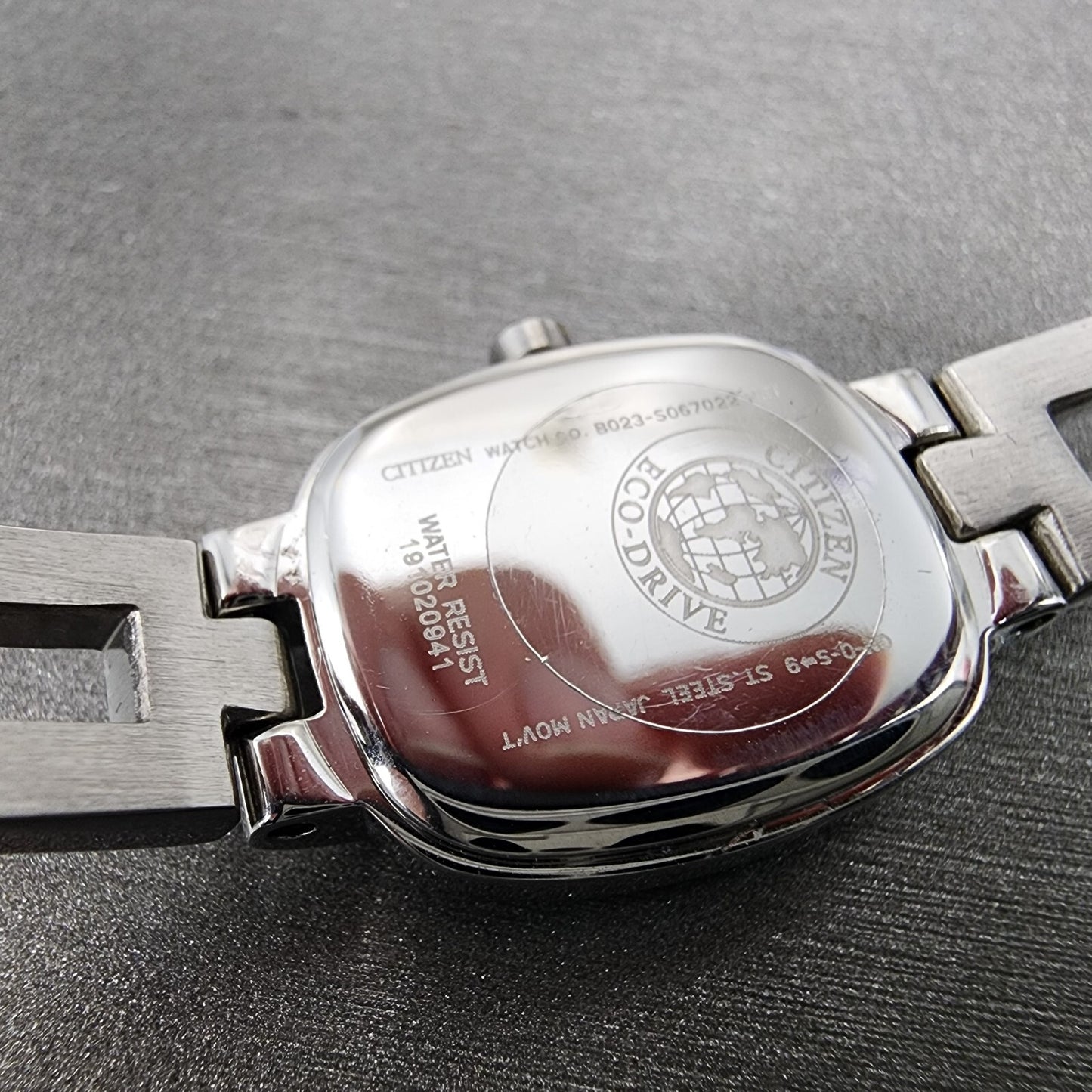 Citizen EcoDrive Watch Women 17mm MOP Dial Steel Rectangle Crystal Works10