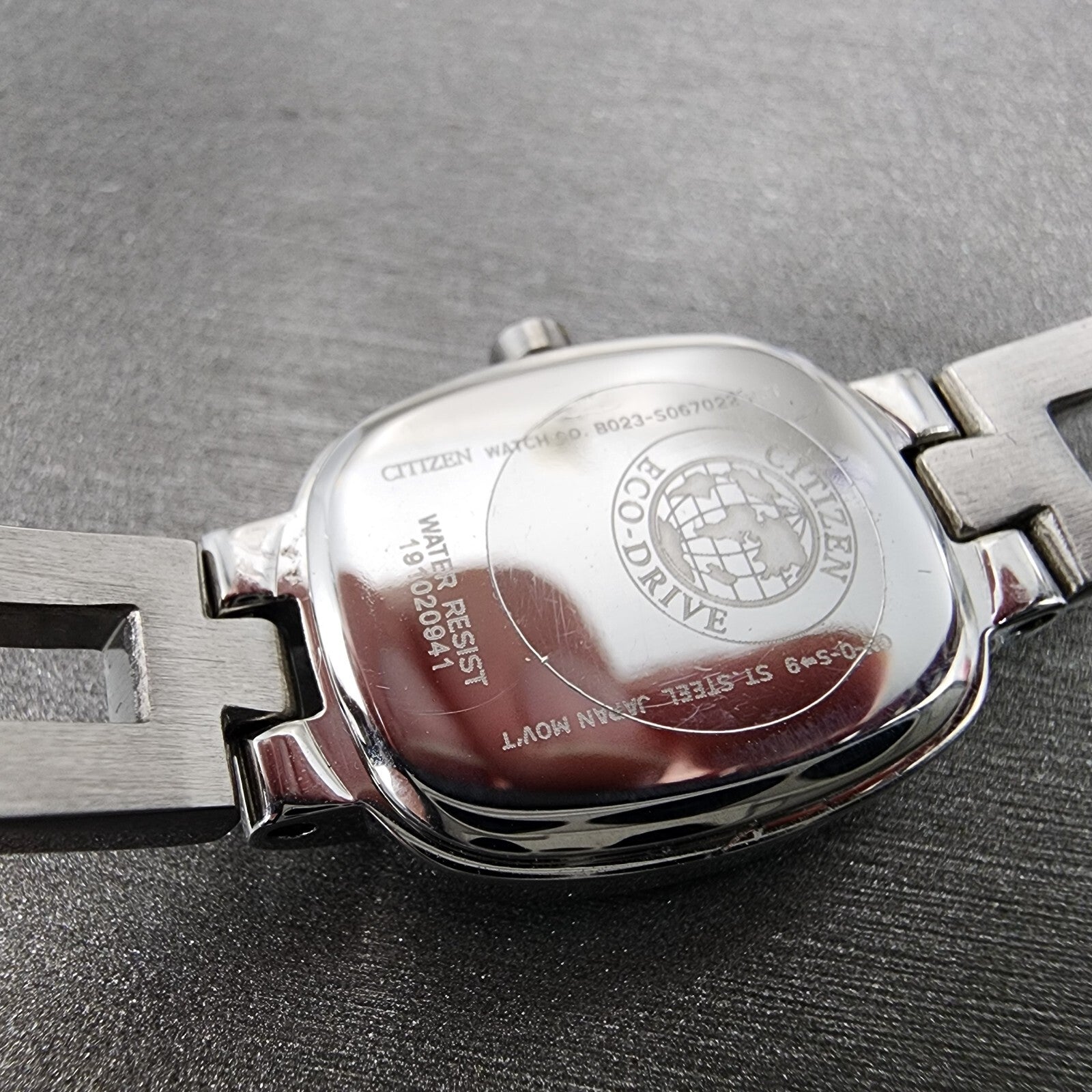 Citizen EcoDrive Watch Women 17mm MOP Dial Steel Rectangle Crystal Works10