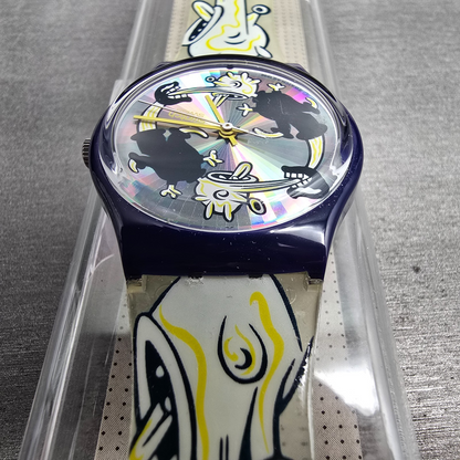 Swatch Twitch Twins Watch Men 33mm Silver Dial Blue Case GN168 New Battery NOS7