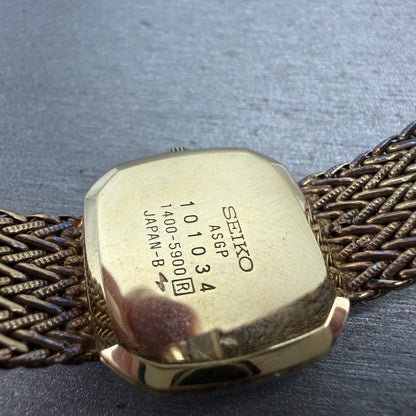 Seiko Watch Women 21mm Champagne Dial Gold Tone Rectangle 1400-5900 New Battery9