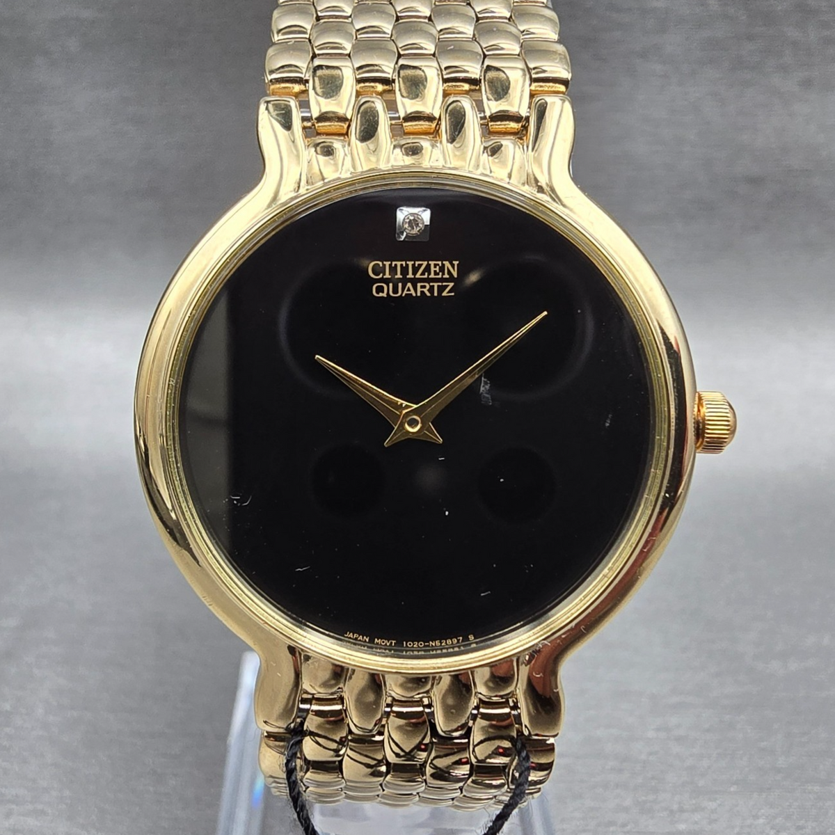 Citizen Watch Men 32mm Black Dial Gold Tone Round 1020-S54562 New Battery NOS0