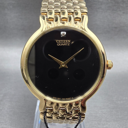 Citizen Watch Men 32mm Black Dial Gold Tone Round 1020-S54562 New Battery NOS0