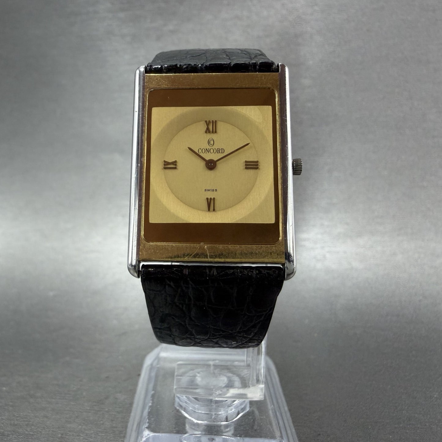 Concord Delirium Tank Watch Men 25mm Gold Dial Steel Rectangle 15-20-617 New Bat5