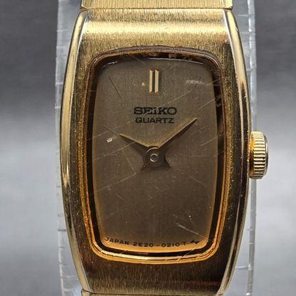 Seiko Watch Women 13mm Gold Dial Gold Tone Rectangle 2E20-5139 New Battery JP231