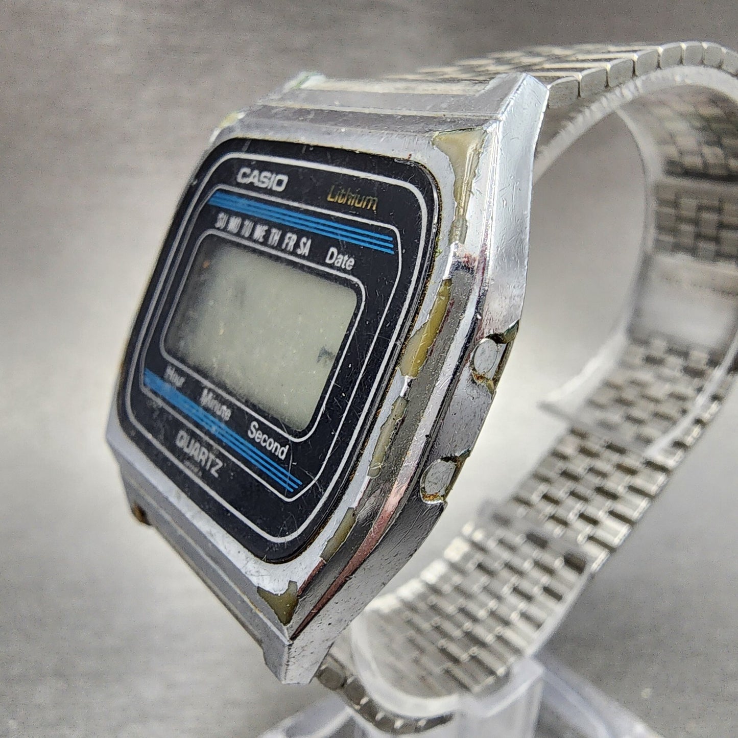 VTG Casio 155-B815 Watch Men 34mm Digital Silver Tone Octagon PARTS