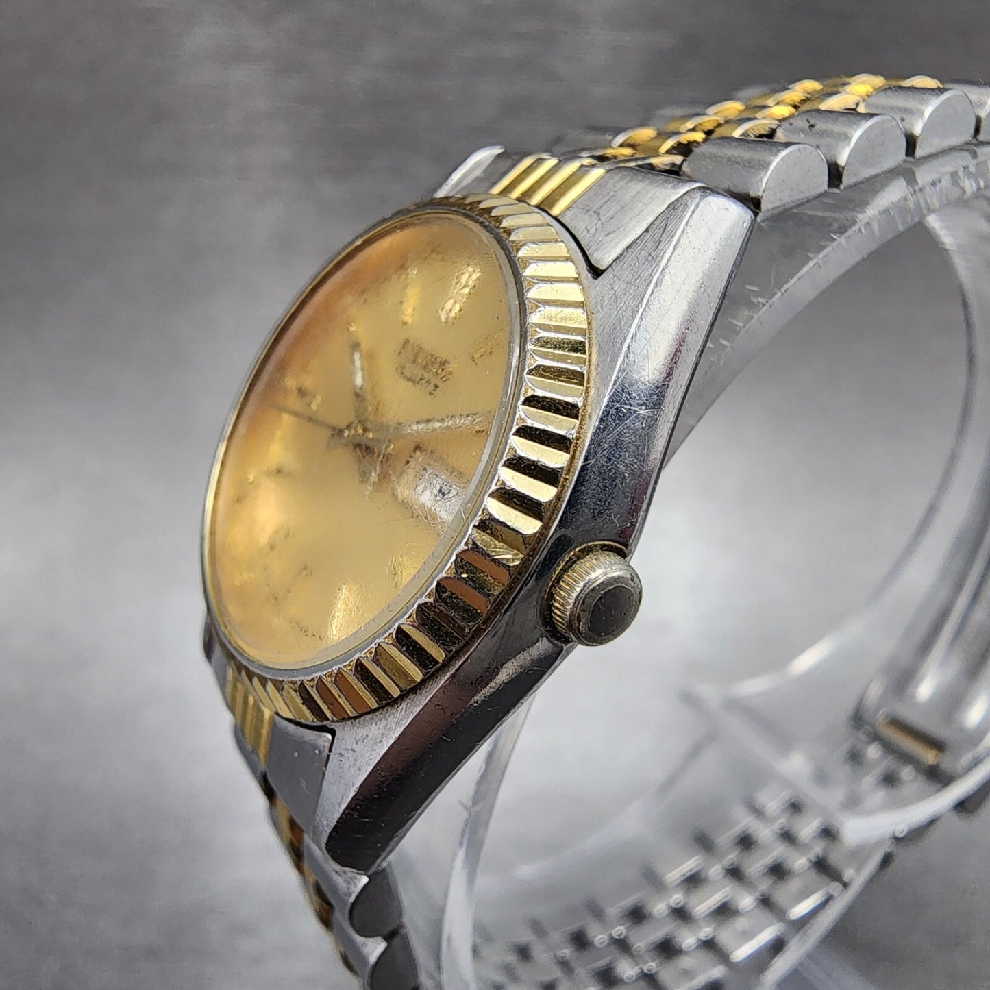 Seiko Watch Women 24mm Gold Dial Two Tone Daydate Round 7n830049 New Battery3