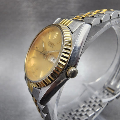 Seiko Watch Women 24mm Gold Dial Two Tone Daydate Round 7n830049 New Battery3