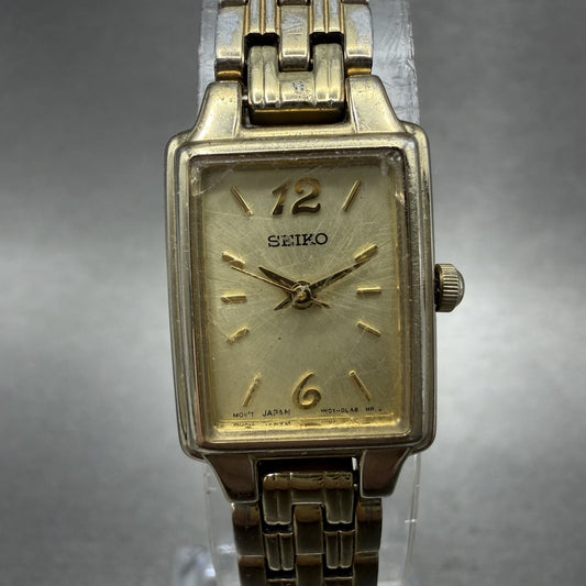 Seiko Tank Watch Women 16mm Champagne Dial Gold Tone Rectangle 1N010FH0 New Bat0