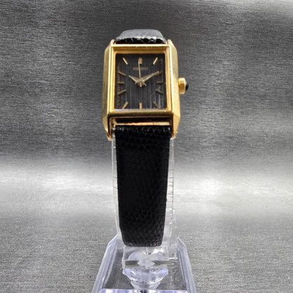 Seiko Tank Watch Women 18mm Black Dial Gold Rectangle V401-5670 New Battery5