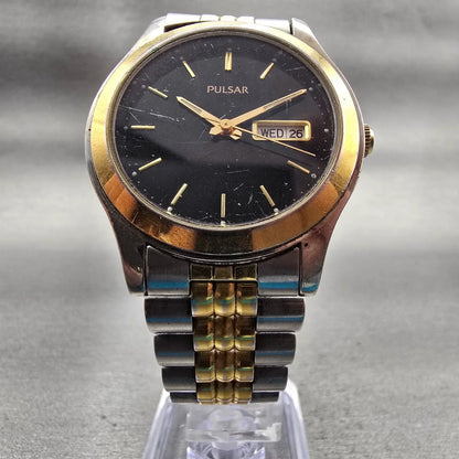 Seiko Pulsar Watch Men 36mm Black Dial Two Tone Daydate V733-X001 New Battery5
