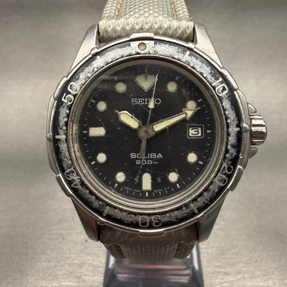 Seiko Scuba Dive Watch Men 36mm Black Dial Silver Date Round 7N35-600A New Batt0