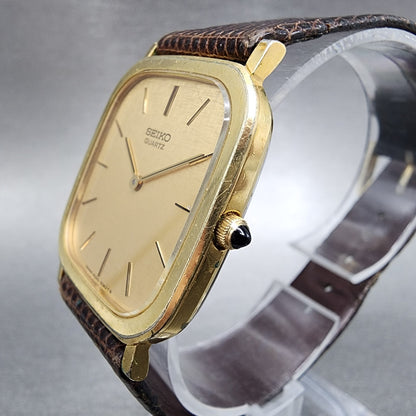 Seiko Tank Watch Men 28mm Gold Dial Gold Tone Rectangle 60205049 New Battery2