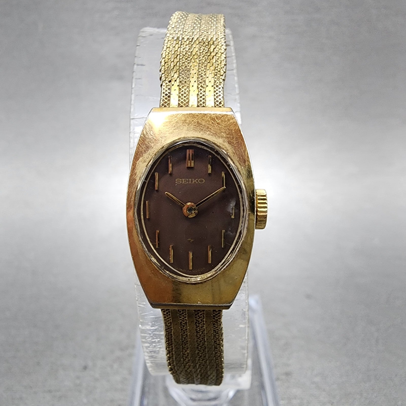 Seiko Watch Women 15mm Brown Dial Gold Tone Manual Wind Rectangle 117039 Runs0