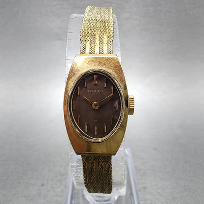 Seiko Watch Women 15mm Brown Dial Gold Tone Manual Wind Rectangle 117039 Runs0