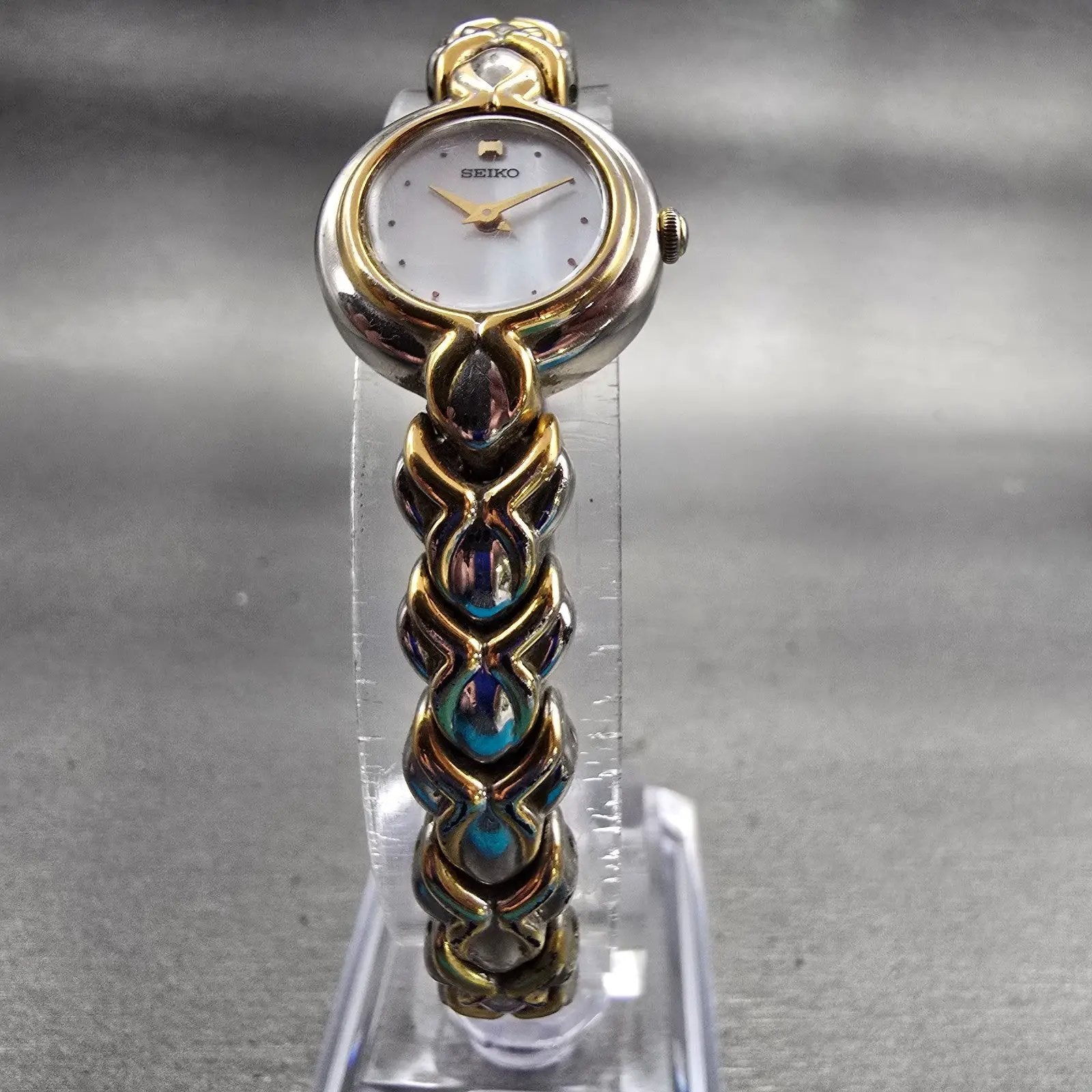 Seiko Watch Women 18mm MOP Dial Two Tone Round 1N00-1D19 New Battery Vintage5