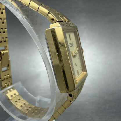 Citizen CQ Watch Women 17mm Champagne Dial Gold Tone Rectangle 3220 New Batt 5643
