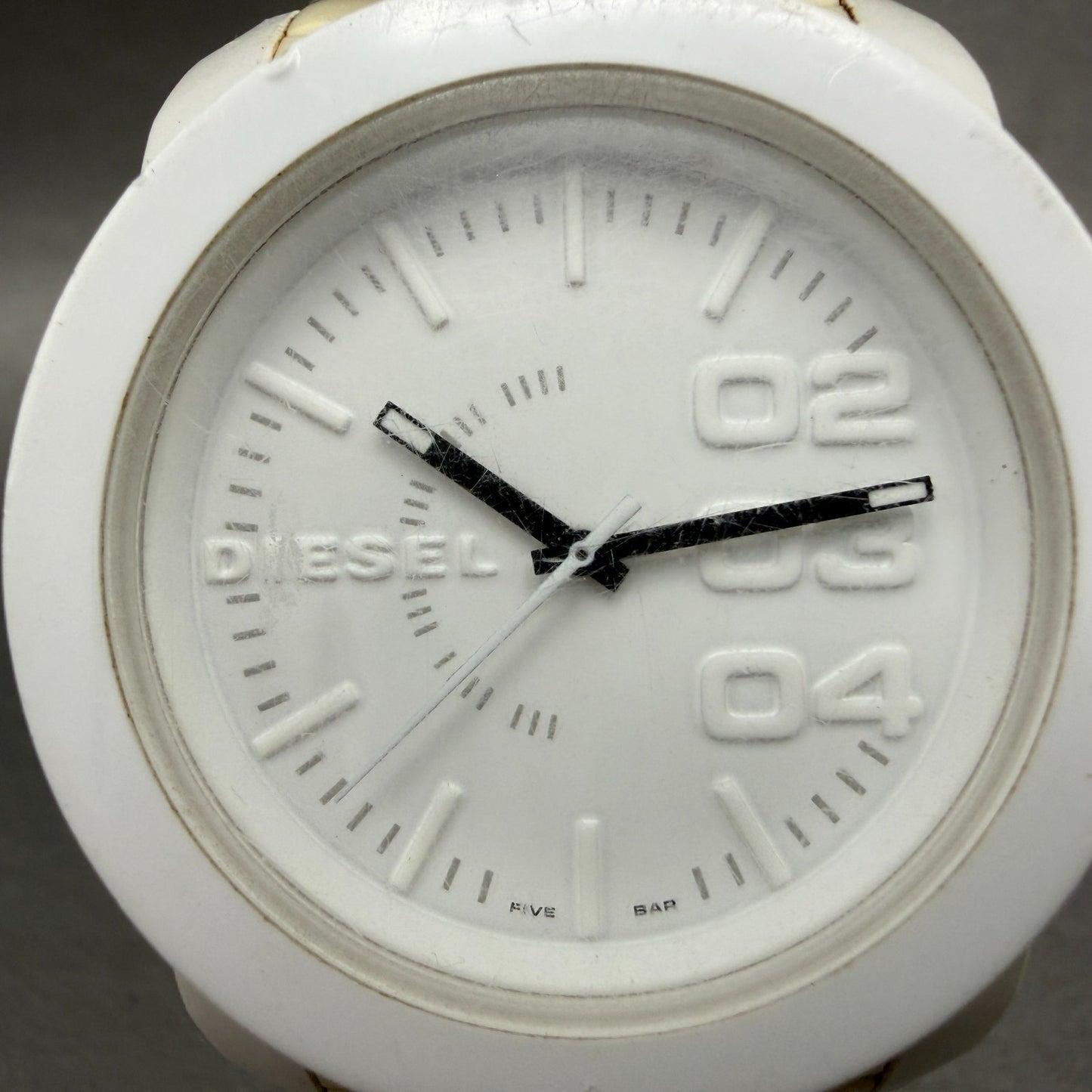 Diesel Watch Men 44mm White Dial White Rubber Round DZ1436 New Battery1