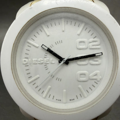Diesel Watch Men 44mm White Dial White Rubber Round DZ1436 New Battery1