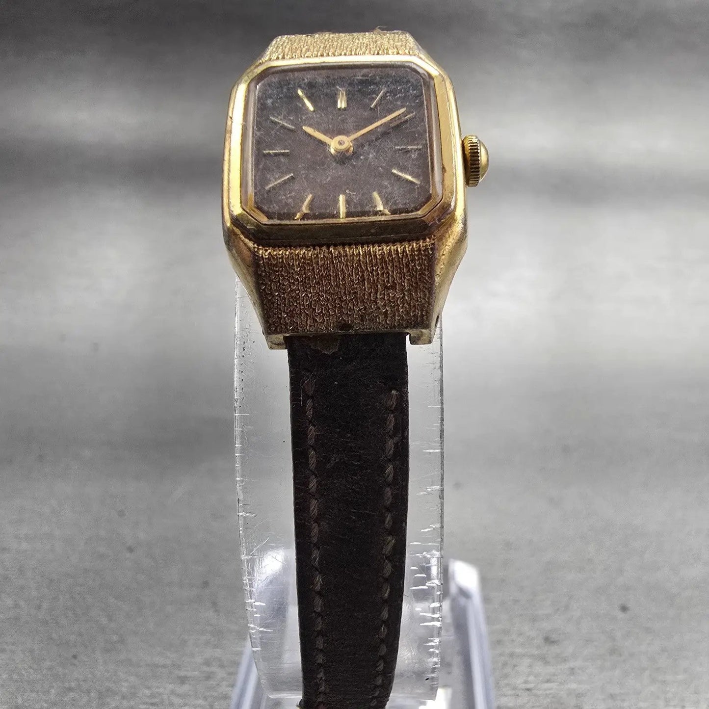 Seiko Watch Women 17mm Brown Dial Gold Tone Rectangle 5420-5019 New Battery VTG5