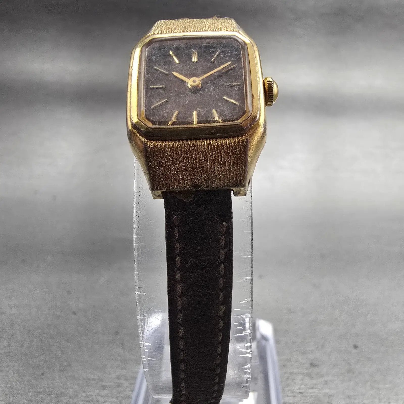 Seiko Watch Women 17mm Brown Dial Gold Tone Rectangle 5420-5019 New Battery VTG5