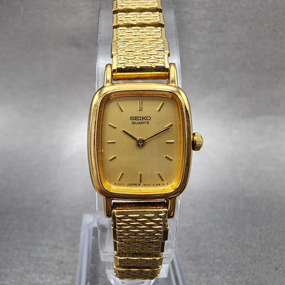 Seiko Watch Women 18mm Champagne Dial Gold Tone Rectangle 1N005K29 New Battery0
