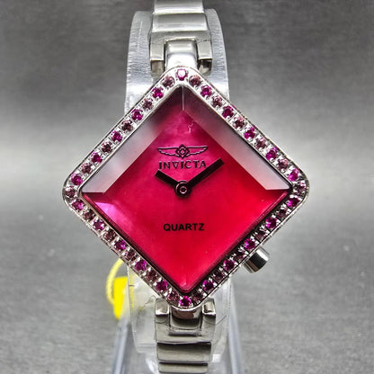 Invicta Wildflower Watch Women 30mm Pink Dial Silver Crystals Square New Battery0