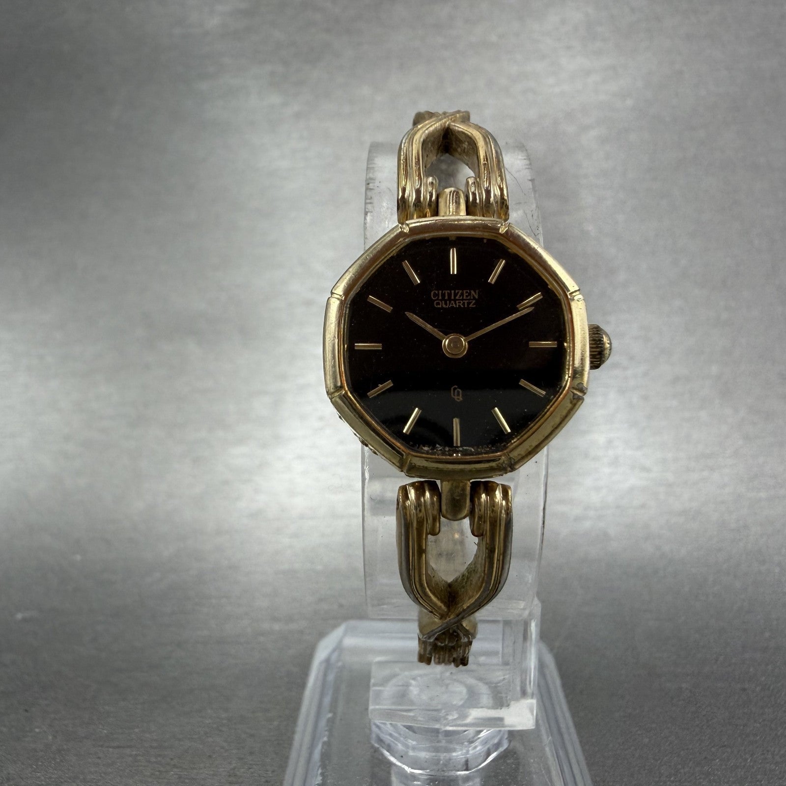 Citizen CQ Watch Women 20mm Black Dial Gold Tone Octagon 4-102444 New Battery5