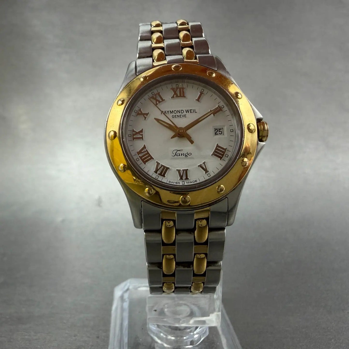 Raymond Weil Tango Watch Women 28mm White Dial Two Tone Date 5390 New battery5