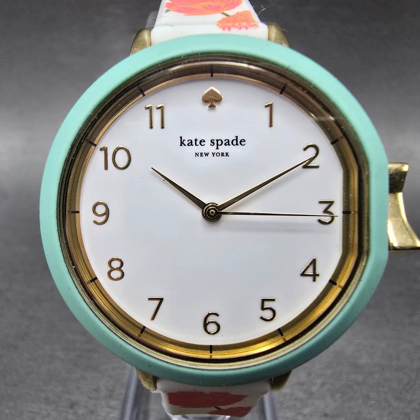 Kate Spade Watch Women 33mm White Dial Gold Case Round Floral Band New Battery0