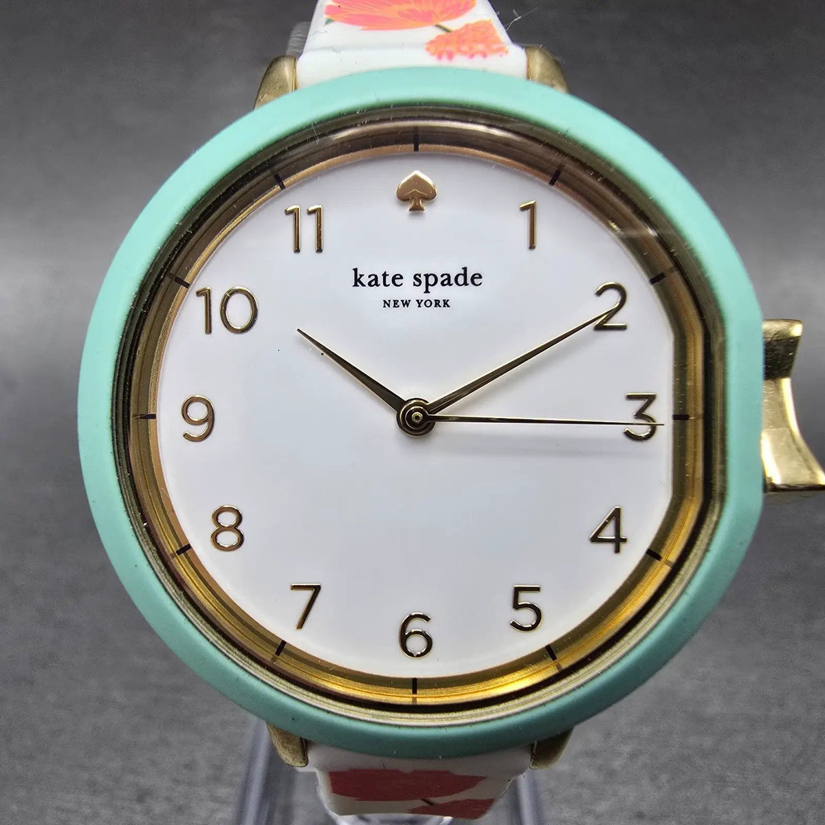 Kate Spade Watch Women 33mm White Dial Gold Case Round Floral Band New Battery0
