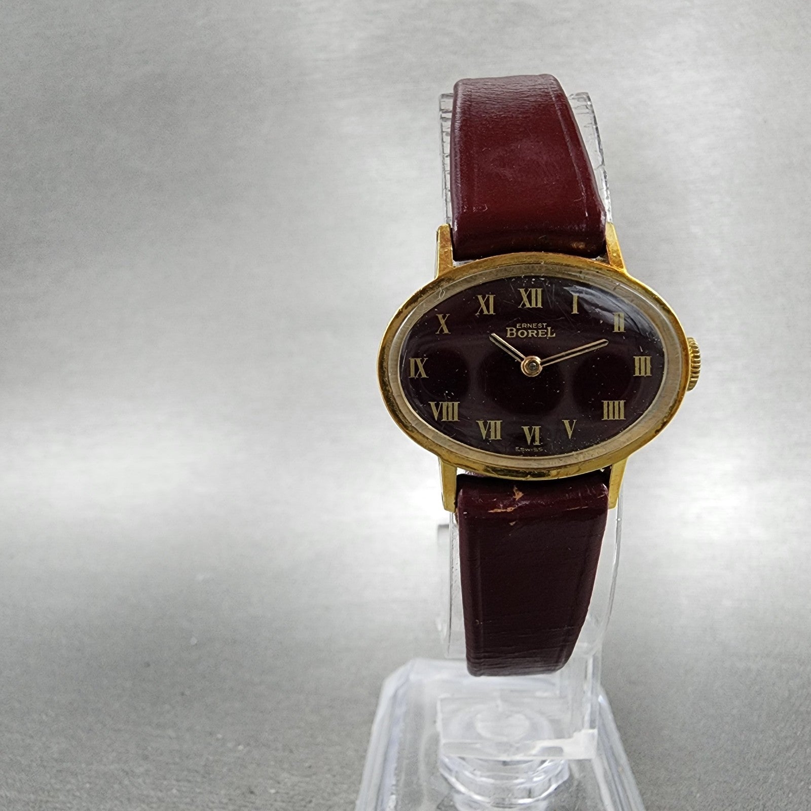 Ernest Borel Watch Women 25mm Red Dial Gold Plated Manual Wind Runs VTG5