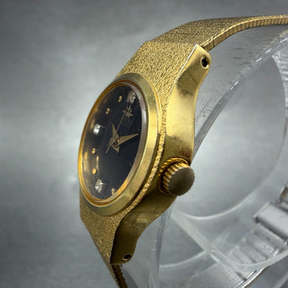 Seiko Watch Women 20mm Black Dial Gold Tone Round 8Y21-0020 New Battery Vintage2