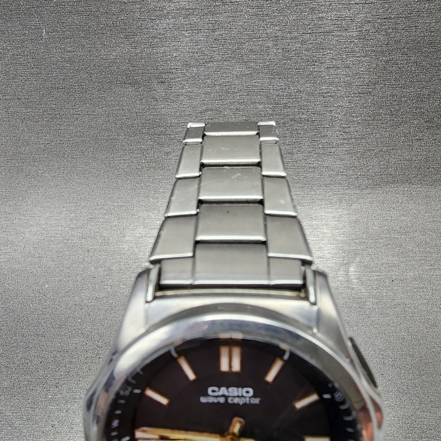 Casio Wave Ceptor Watch Men 42mm Black Dial Steel Solar Analog Digital Works NHB4