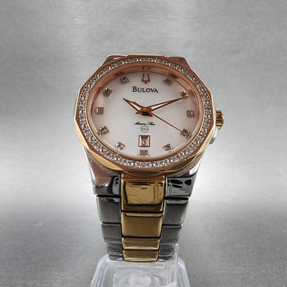 Bulova Marine Star Watch Women 30mm MOP Dial Two Tone Date Diamonds 98W11 NewBat5