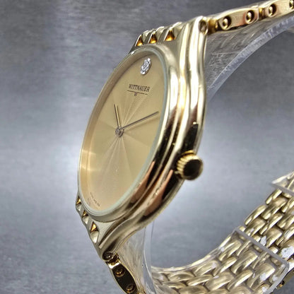 Wittnauer Watch Men 32mm Champagne Dial Gold Tone Round 5784 New Battery2