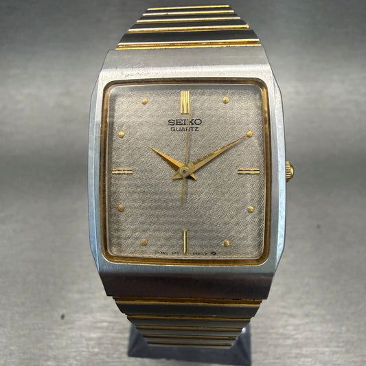 Seiko Tank Watch Men 27mm Silver Dial Two Tone Rectangle 5P31-5A69 New Battery0