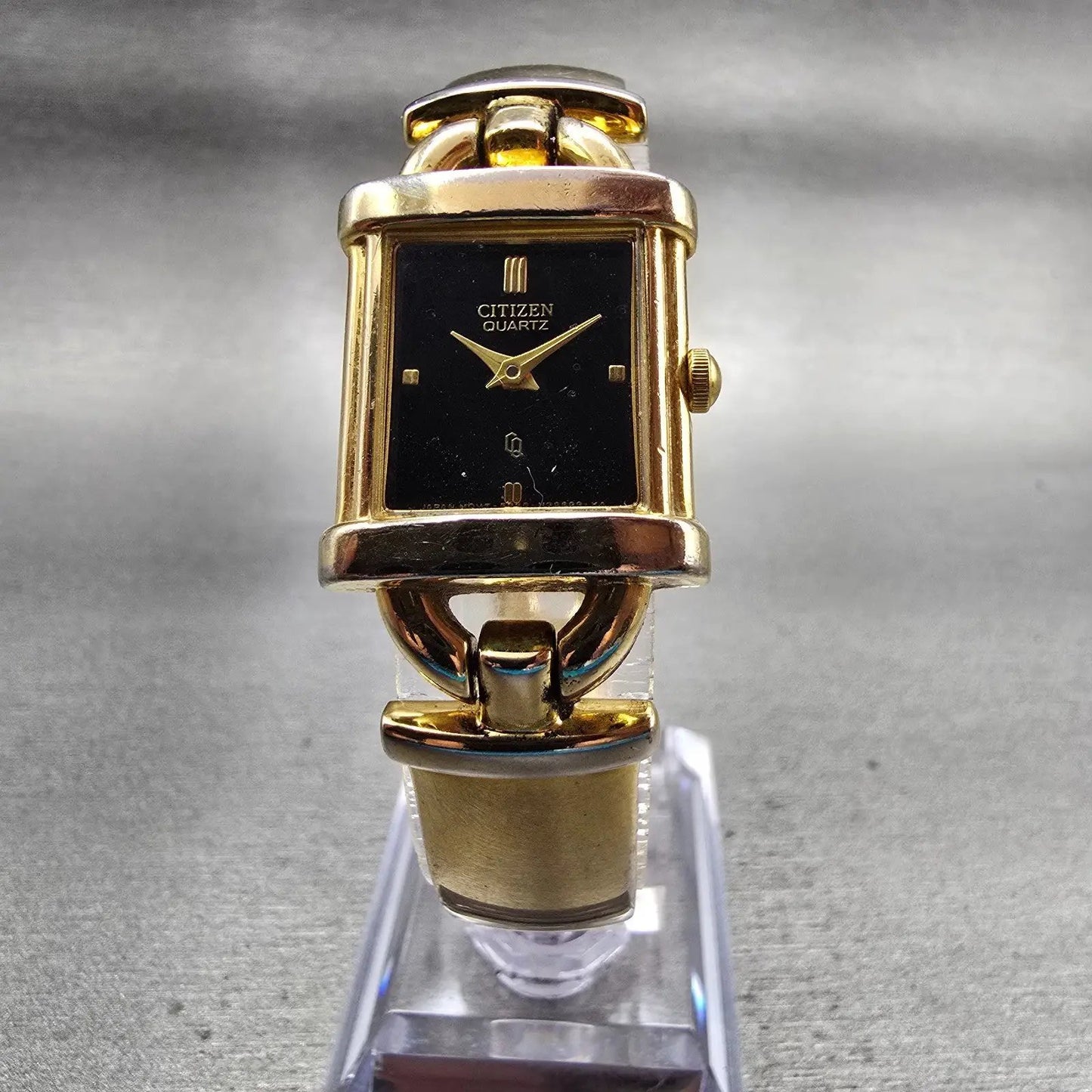 Citizen CQ Watch Women 18mm Black Dial Gold Tone Rectangle 5920-S48465 New Batt5