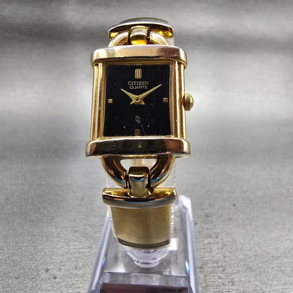 Citizen CQ Watch Women 18mm Black Dial Gold Tone Rectangle 5920-S48465 New Batt5