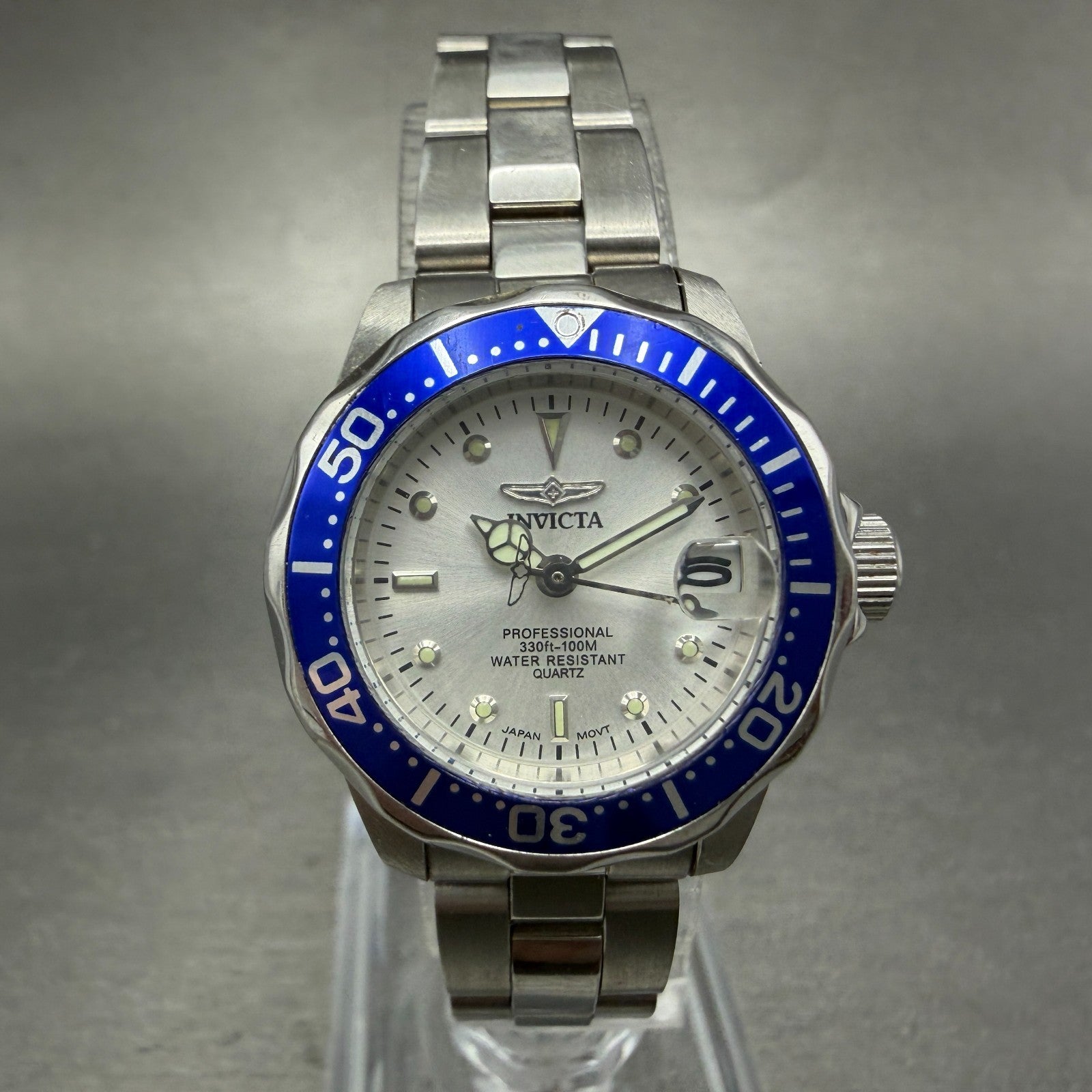Invicta Dive Watch Women 24mm White Dial Steel Date Blue 14125 Round New Battery0