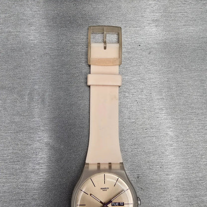 Swatch Rose Rebel Watch Men 41mm Pink Dial Pink Tone Daydate SUOT700 New Batt CH2